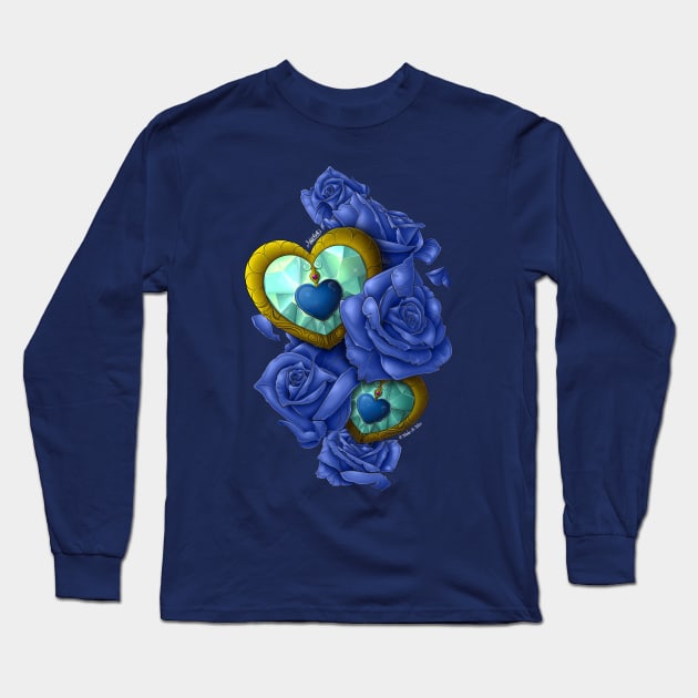 Blue Hearts And Roses Long Sleeve T-Shirt by Make-It-Mico